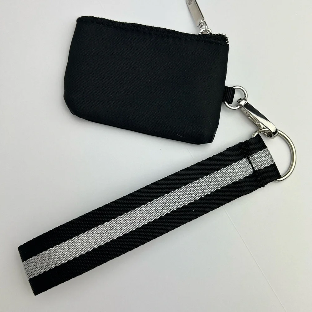 Gaiam Black and Silver Keychain Pouch with Lanyard Wristlet